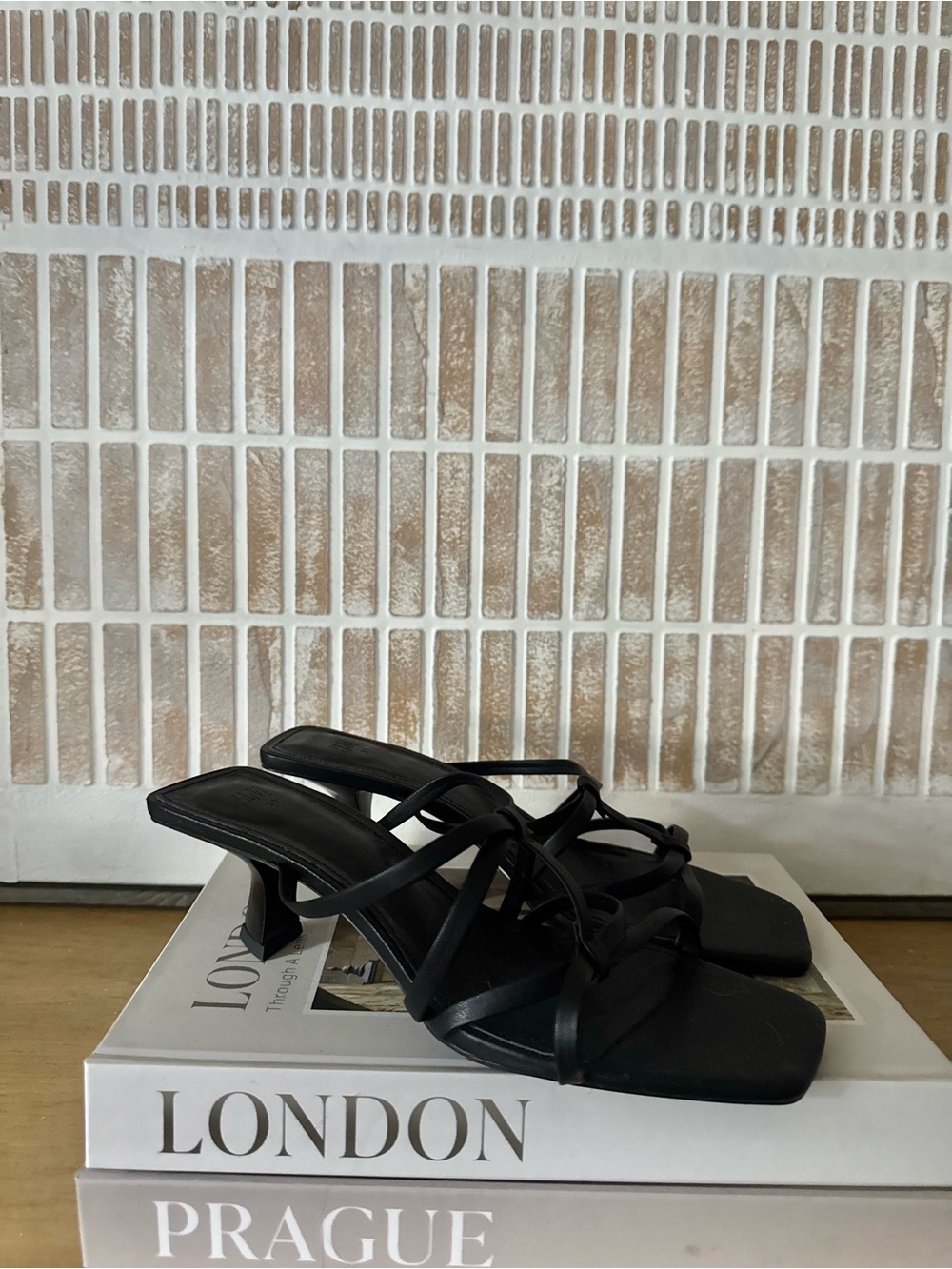 H&M Black Strappy Square-Toe Heeled Sandals - Size 6 US